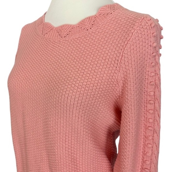 LOFT Scalloped Bobble Sleeve Sweater- Pink - Picture 3 of 5